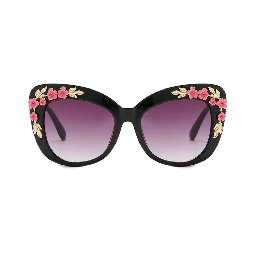 Floral Embellished Black Sunglasses